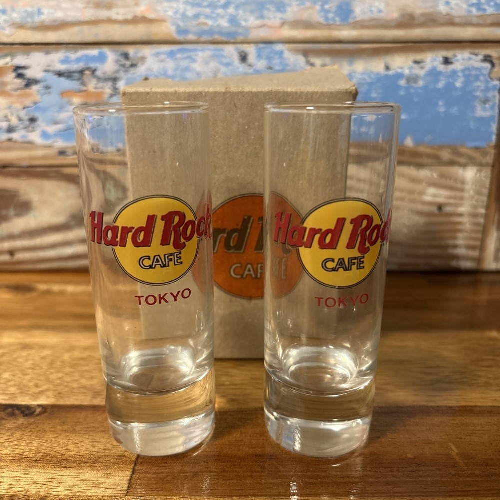 Hard Rock Cafe TOKYO JAPAN 4" SHOT GLASSES  Cordial Classic HRC Logo RED Text